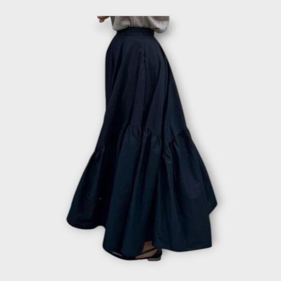Commense Black Asymmetrical Pleated Maxi Skirt – 100% Cotton – Size XL - Picture 3 of 6